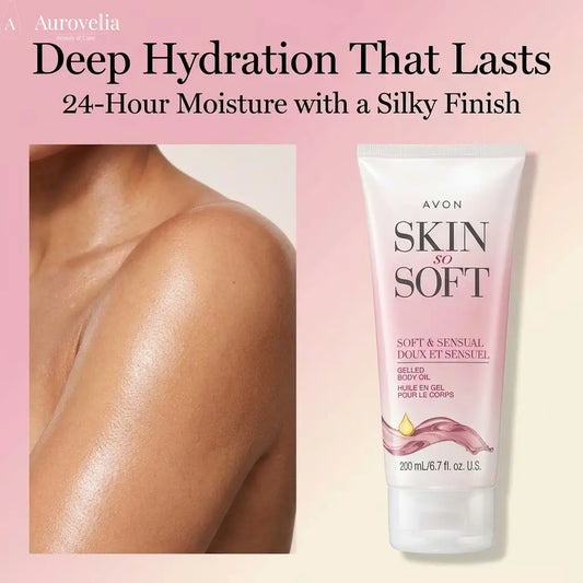 Skin so Soft Soft & Sensual Gelled Body Oil for Dry & Sensitive Skin – Hydrating Body Moisturizer with Argan Oil for Glowing Skin – Non-Greasy Floral Scented Gel, 6.76 Fl Oz - Aurovelia Beauty