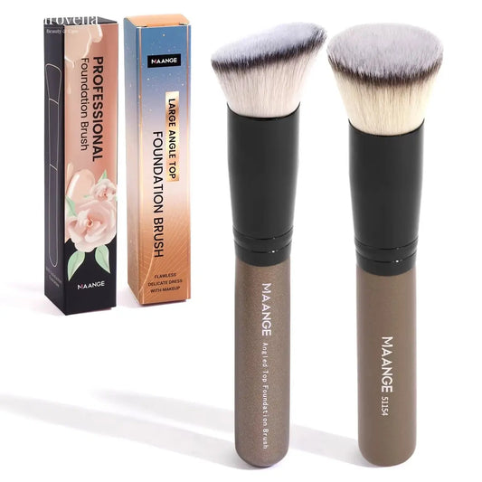 2PCS Foundation Makeup Brush Set Flat Angled Kabuki Powder Blush Brush for Liquid Soft Bristles Cosmetic Makeup Tools - Aurovelia Beauty