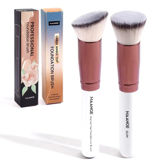 2PCS Foundation Makeup Brush Set Flat Angled Kabuki Powder Blush Brush for Liquid Soft Bristles Cosmetic Makeup Tools - Aurovelia Beauty