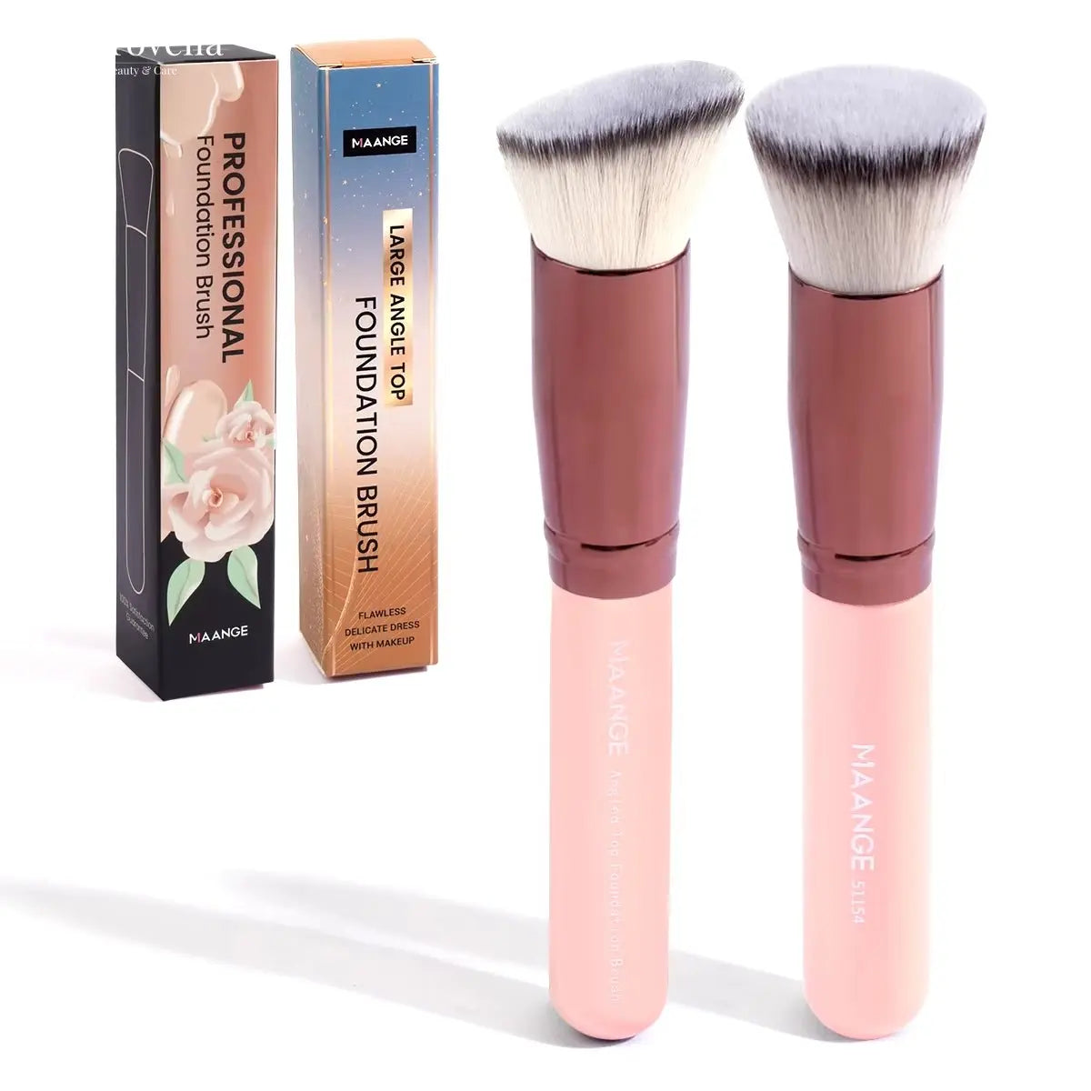 2PCS Foundation Makeup Brush Set Flat Angled Kabuki Powder Blush Brush for Liquid Soft Bristles Cosmetic Makeup Tools - Aurovelia Beauty