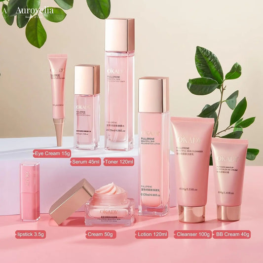 8-In-1 Skincare & Makeup Gift Set with Antioxidant Complex – Cleanser, Toner, Lotion, Serum, Eye Cream, BB Cream & Velvet Lip Color – Hydrating Routine for All Skin Types, Daily Glow Essentials ﻿ - Aurovelia Beauty