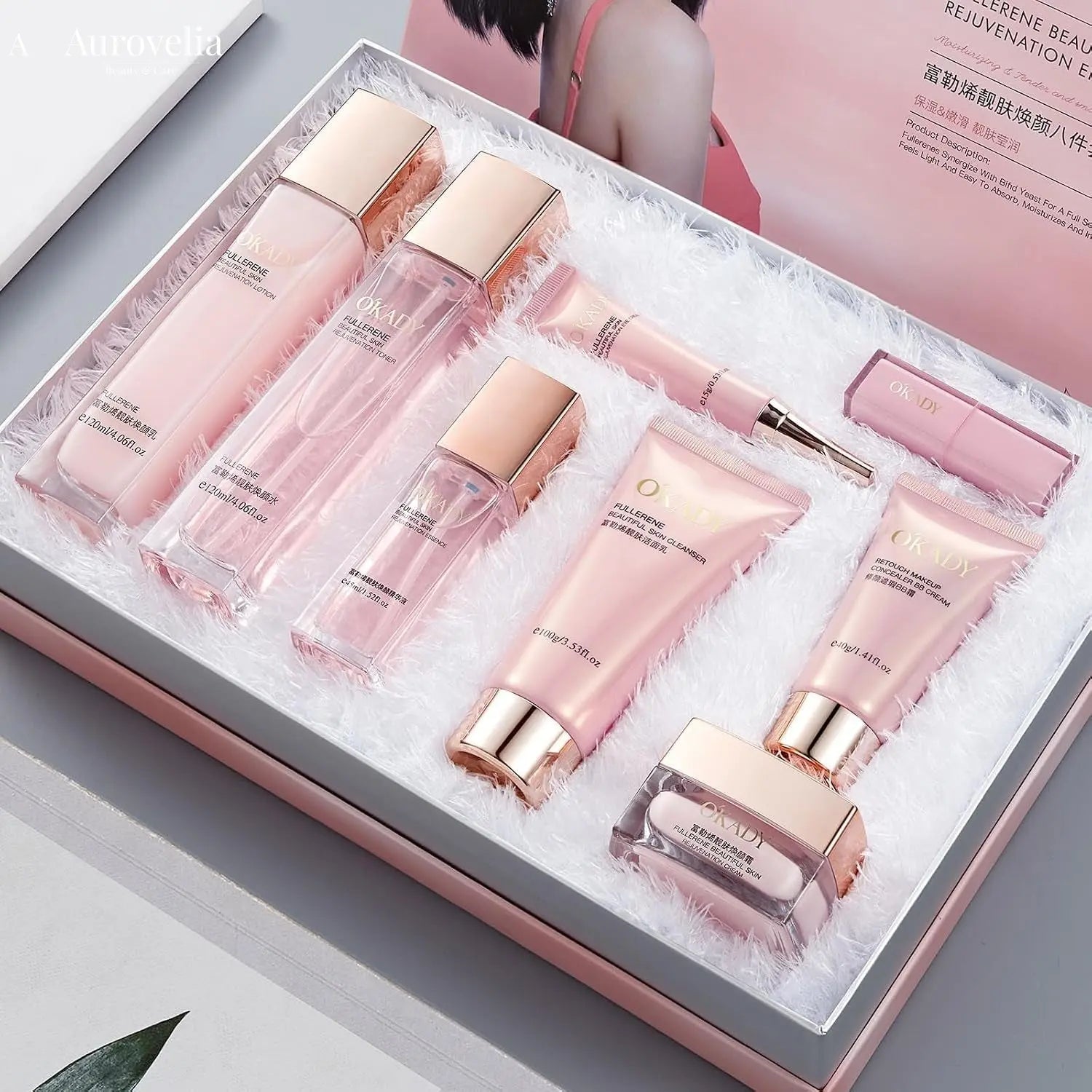 8-In-1 Skincare & Makeup Gift Set with Antioxidant Complex – Cleanser, Toner, Lotion, Serum, Eye Cream, BB Cream & Velvet Lip Color – Hydrating Routine for All Skin Types, Daily Glow Essentials ﻿ - Aurovelia Beauty