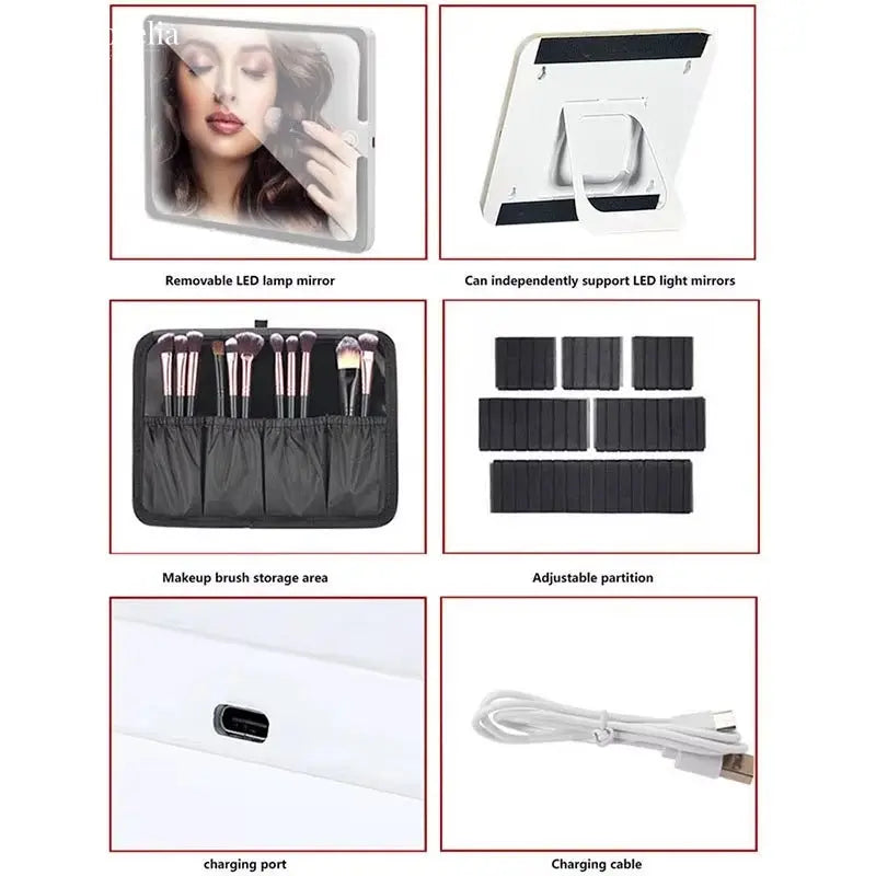 New LED Lighted Cosmetic Case with Mirror PU Leather Portable Travel Makeup Storage Bags Waterproof Travel Makeup Bag - Aurovelia Beauty