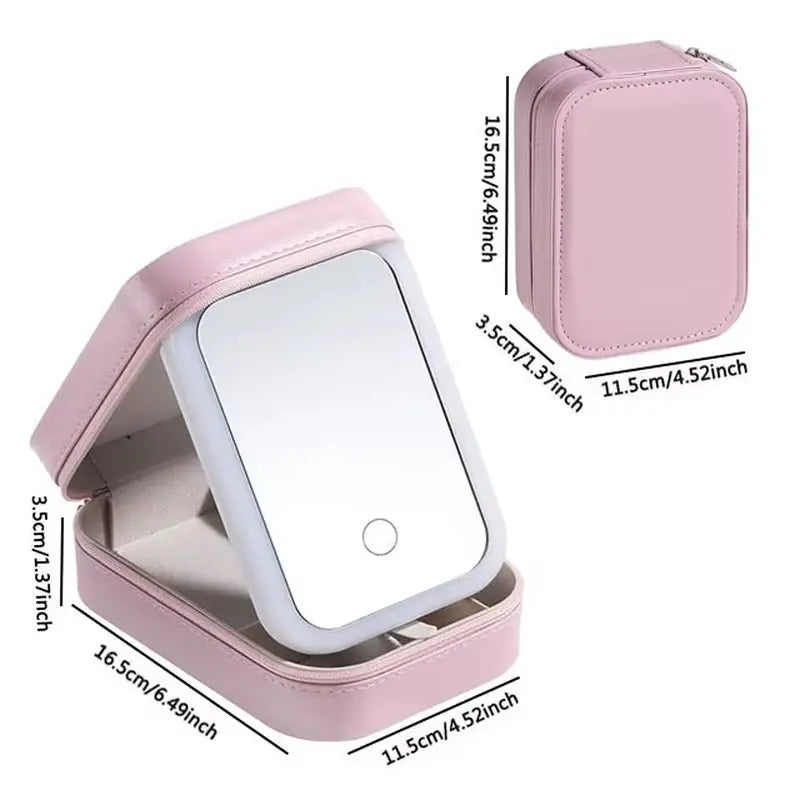 New LED Lighted Cosmetic Case with Mirror PU Leather Portable Travel Makeup Storage Bags Waterproof Travel Makeup Bag - Aurovelia Beauty