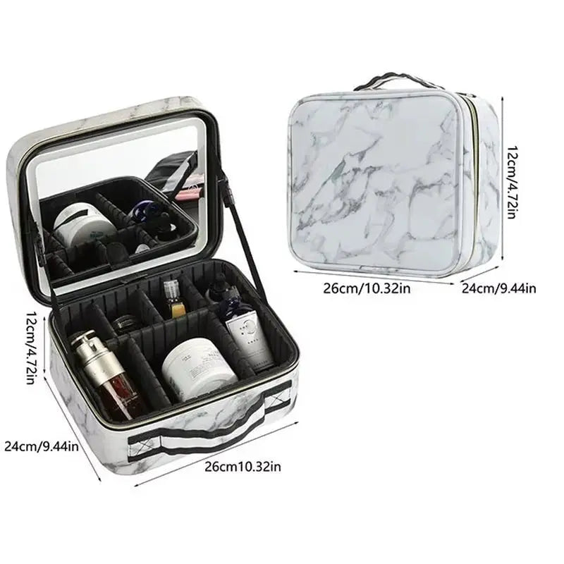 New LED Lighted Cosmetic Case with Mirror PU Leather Portable Travel Makeup Storage Bags Waterproof Travel Makeup Bag - Aurovelia Beauty