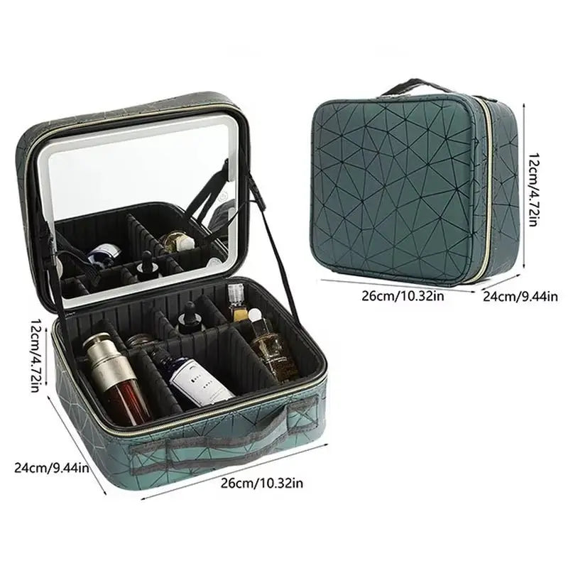New LED Lighted Cosmetic Case with Mirror PU Leather Portable Travel Makeup Storage Bags Waterproof Travel Makeup Bag - Aurovelia Beauty