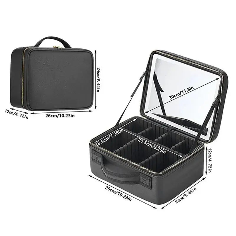 New LED Lighted Cosmetic Case with Mirror PU Leather Portable Travel Makeup Storage Bags Waterproof Travel Makeup Bag - Aurovelia Beauty
