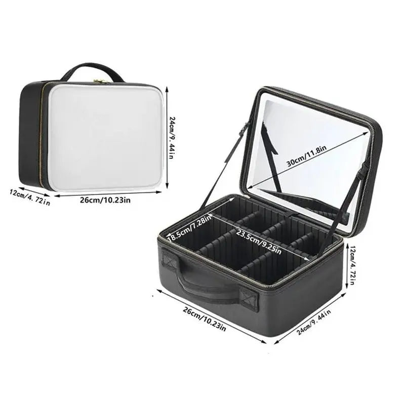 New LED Lighted Cosmetic Case with Mirror PU Leather Portable Travel Makeup Storage Bags Waterproof Travel Makeup Bag - Aurovelia Beauty