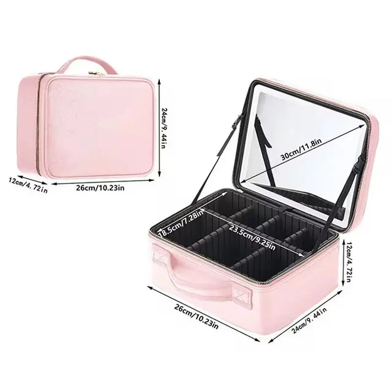 New LED Lighted Cosmetic Case with Mirror PU Leather Portable Travel Makeup Storage Bags Waterproof Travel Makeup Bag - Aurovelia Beauty