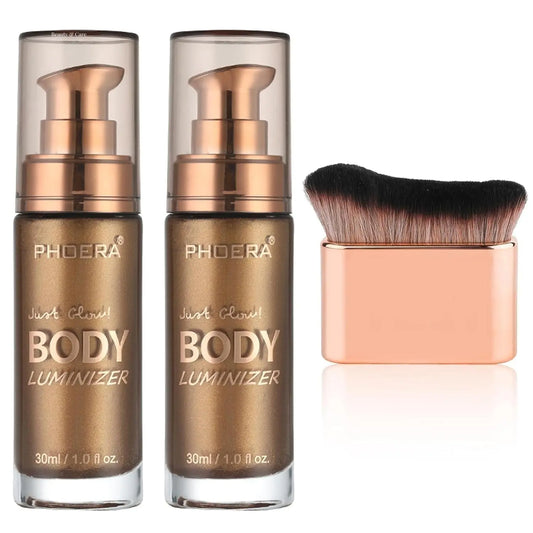 PHOERA Illuminating Body Oil Duo for Glowing Skin, Water-Resistant Formula with Makeup Brush, 1Oz - Aurovelia Beauty
