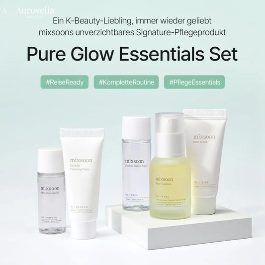 Pure Glow Essentials Set - 5-Step Skincare Kit - Travel Kit, Travel Size Kit, Hydrating Skincare Gift Set (15Ml*1+20Ml*3+30Ml*1) Korean Glass Skin Care - Aurovelia Beauty