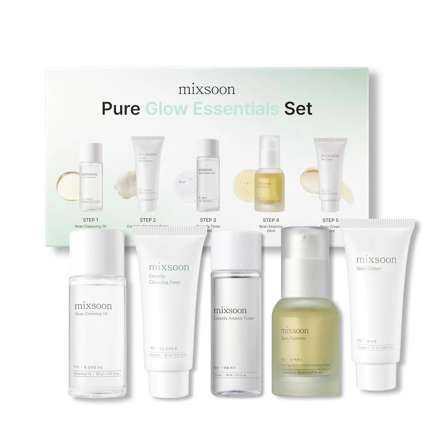 Pure Glow Essentials Set - 5-Step Skincare Kit - Travel Kit, Travel Size Kit, Hydrating Skincare Gift Set (15Ml*1+20Ml*3+30Ml*1) Korean Glass Skin Care - Aurovelia Beauty