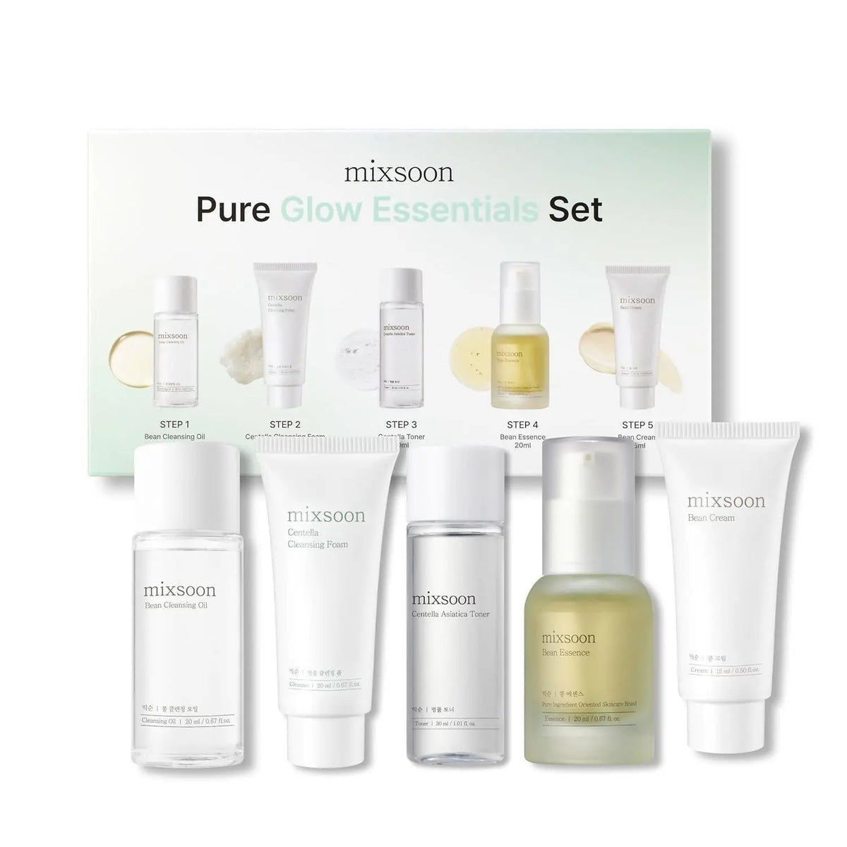 Pure Glow Essentials Set - 5-Step Skincare Kit - Travel Kit, Travel Size Kit, Hydrating Skincare Gift Set (15Ml*1+20Ml*3+30Ml*1) Korean Glass Skin Care - Aurovelia Beauty