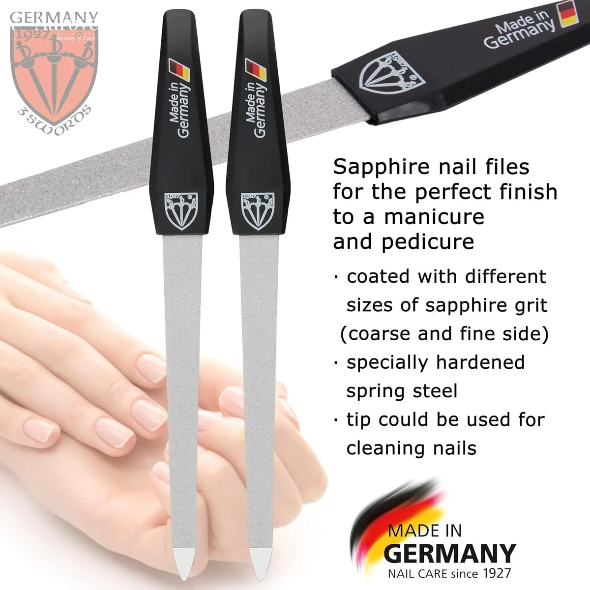 - Sapphire Metal Nail File Set 2 Pieces with 1 PIECE 3-Way Nail Buffer – Nail Care Made in Solingen/Germany - Aurovelia Beauty