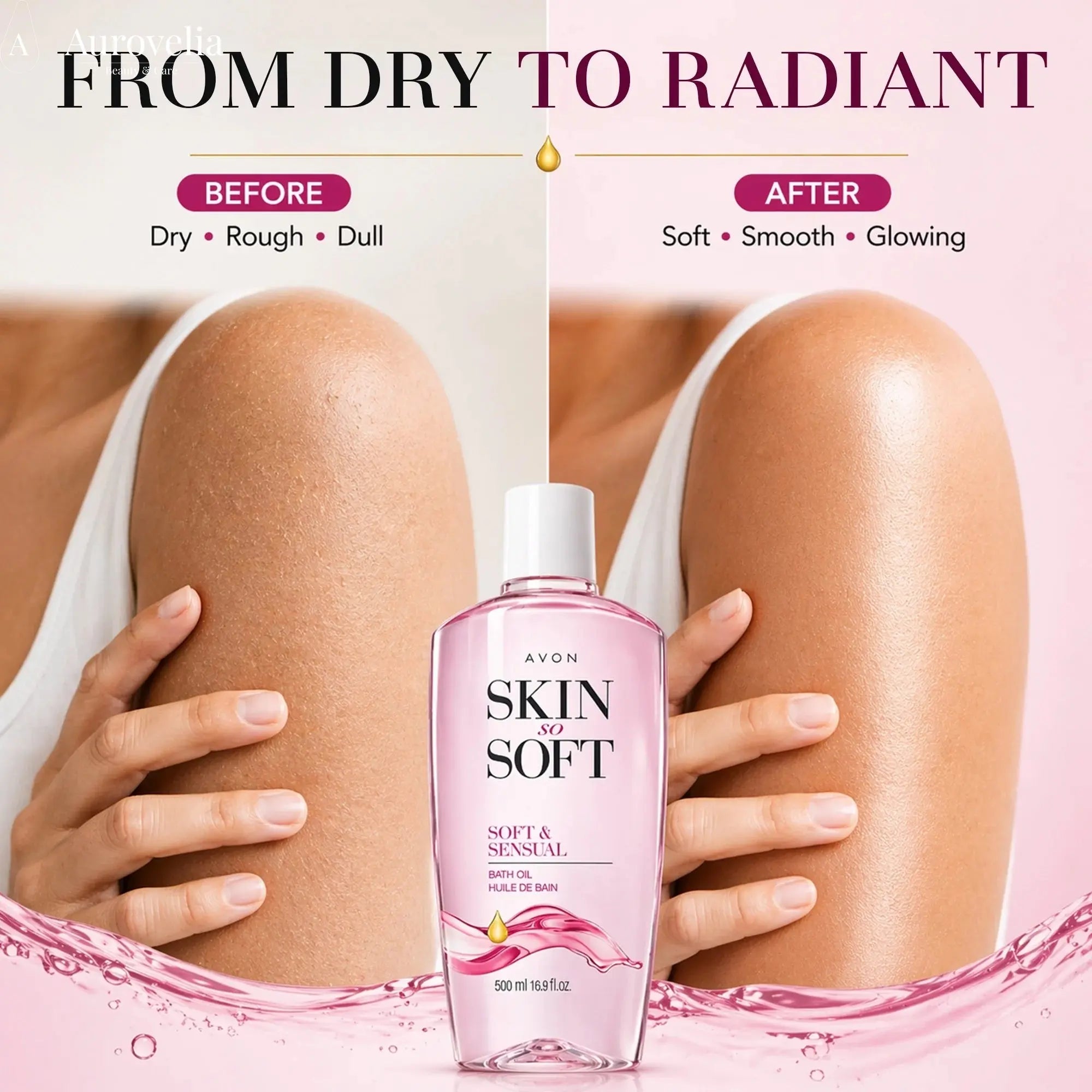 Skin so Soft Soft and Sensual Argan Oil Moisturizing Bath Oil for Women, 16.9 Fl Oz - Aurovelia Beauty