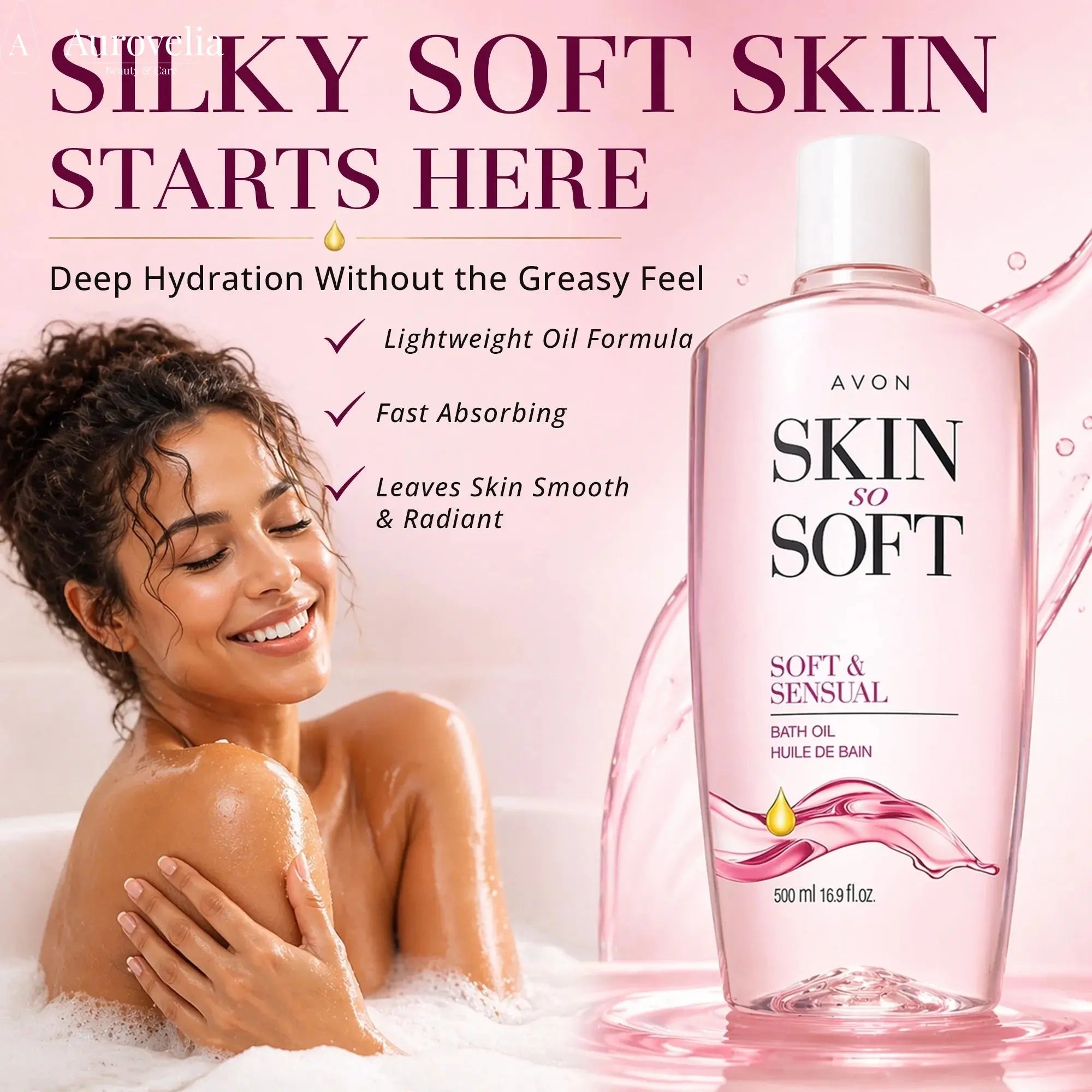 Skin so Soft Soft and Sensual Argan Oil Moisturizing Bath Oil for Women, 16.9 Fl Oz - Aurovelia Beauty
