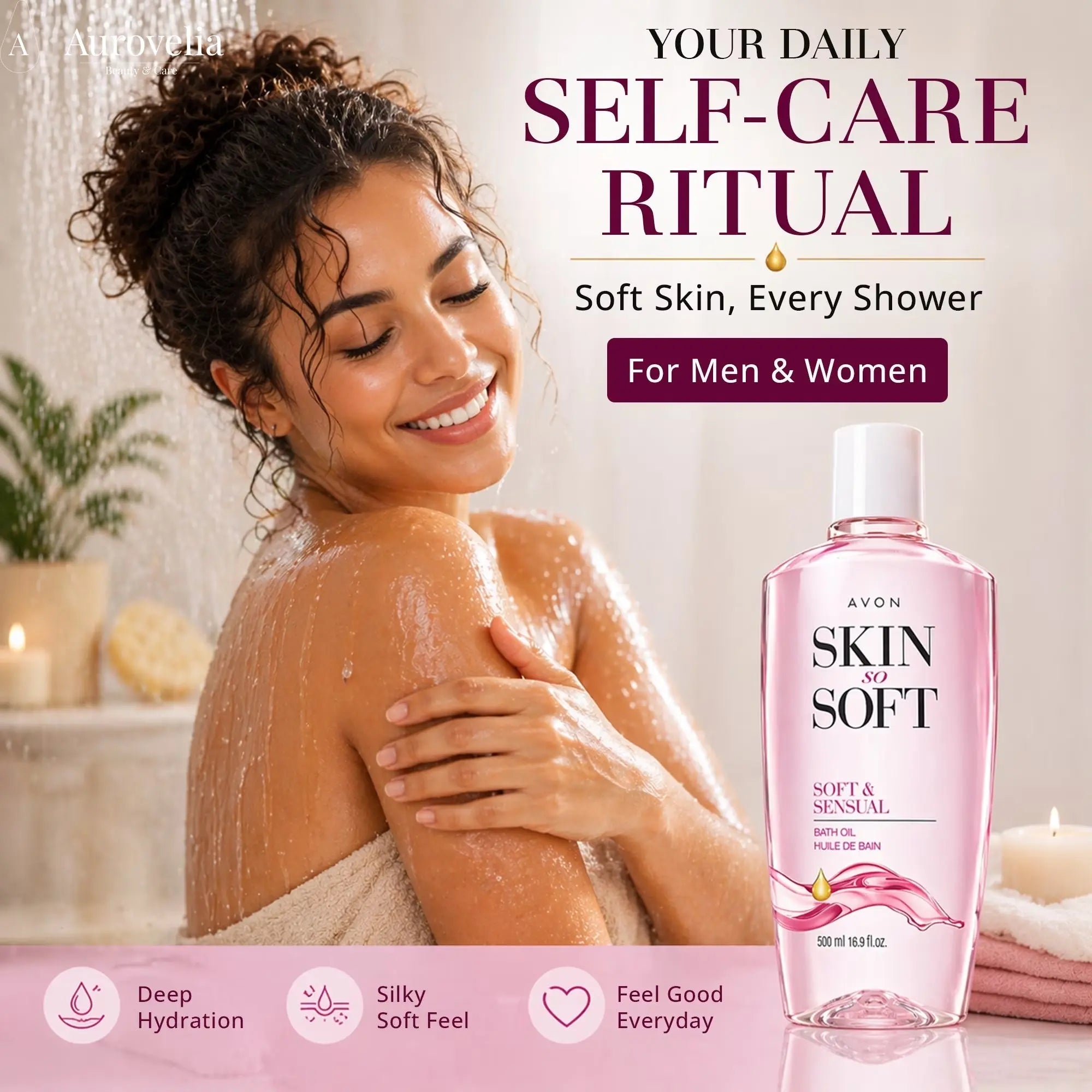 Skin so Soft Soft and Sensual Argan Oil Moisturizing Bath Oil for Women, 16.9 Fl Oz - Aurovelia Beauty