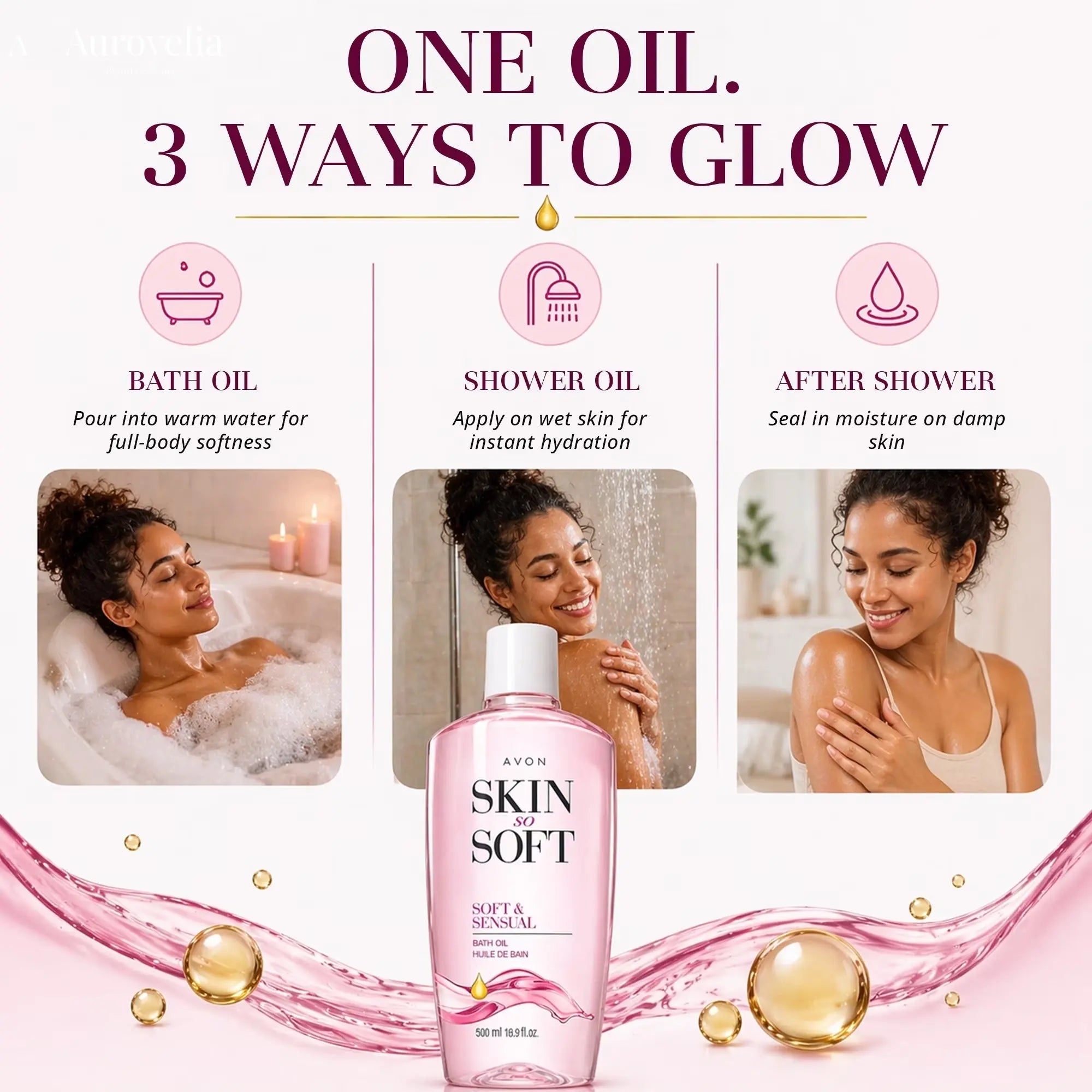 Skin so Soft Soft and Sensual Argan Oil Moisturizing Bath Oil for Women, 16.9 Fl Oz - Aurovelia Beauty