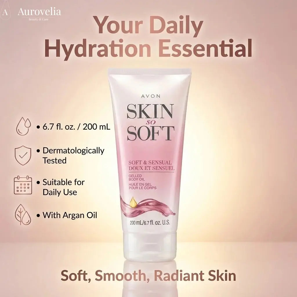 Skin so Soft Soft & Sensual Gelled Body Oil for Dry & Sensitive Skin – Hydrating Body Moisturizer with Argan Oil for Glowing Skin – Non-Greasy Floral Scented Gel, 6.76 Fl Oz - Aurovelia Beauty