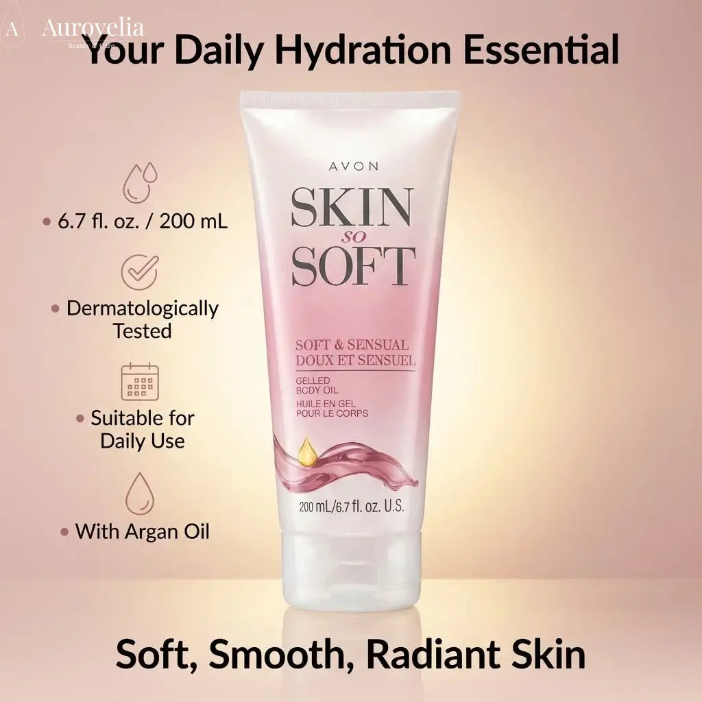 Skin so Soft Soft & Sensual Gelled Body Oil for Dry & Sensitive Skin – Hydrating Body Moisturizer with Argan Oil for Glowing Skin – Non-Greasy Floral Scented Gel, 6.76 Fl Oz - Aurovelia Beauty