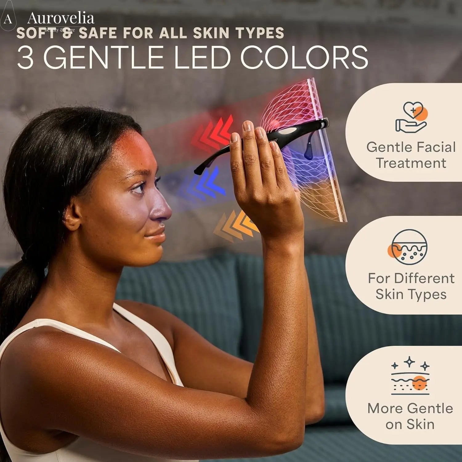 Vizacure Red Light Therapy Mask - Seethrough Design - Cordless LED | Red Light Therapy for Face - 3 Modes - Portable Skincare Mask for at Home Use - Aurovelia Beauty
