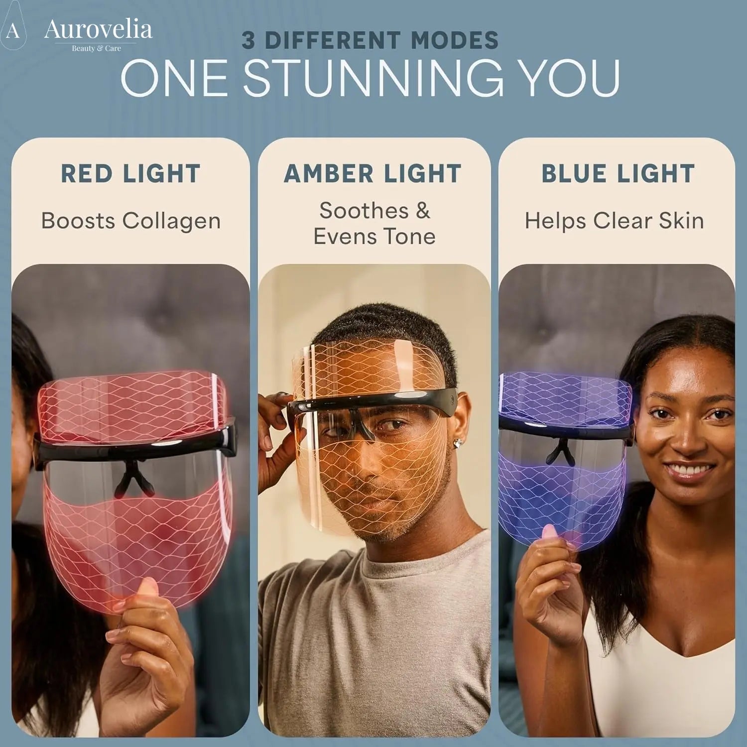 Vizacure Red Light Therapy Mask - Seethrough Design - Cordless LED | Red Light Therapy for Face - 3 Modes - Portable Skincare Mask for at Home Use - Aurovelia Beauty
