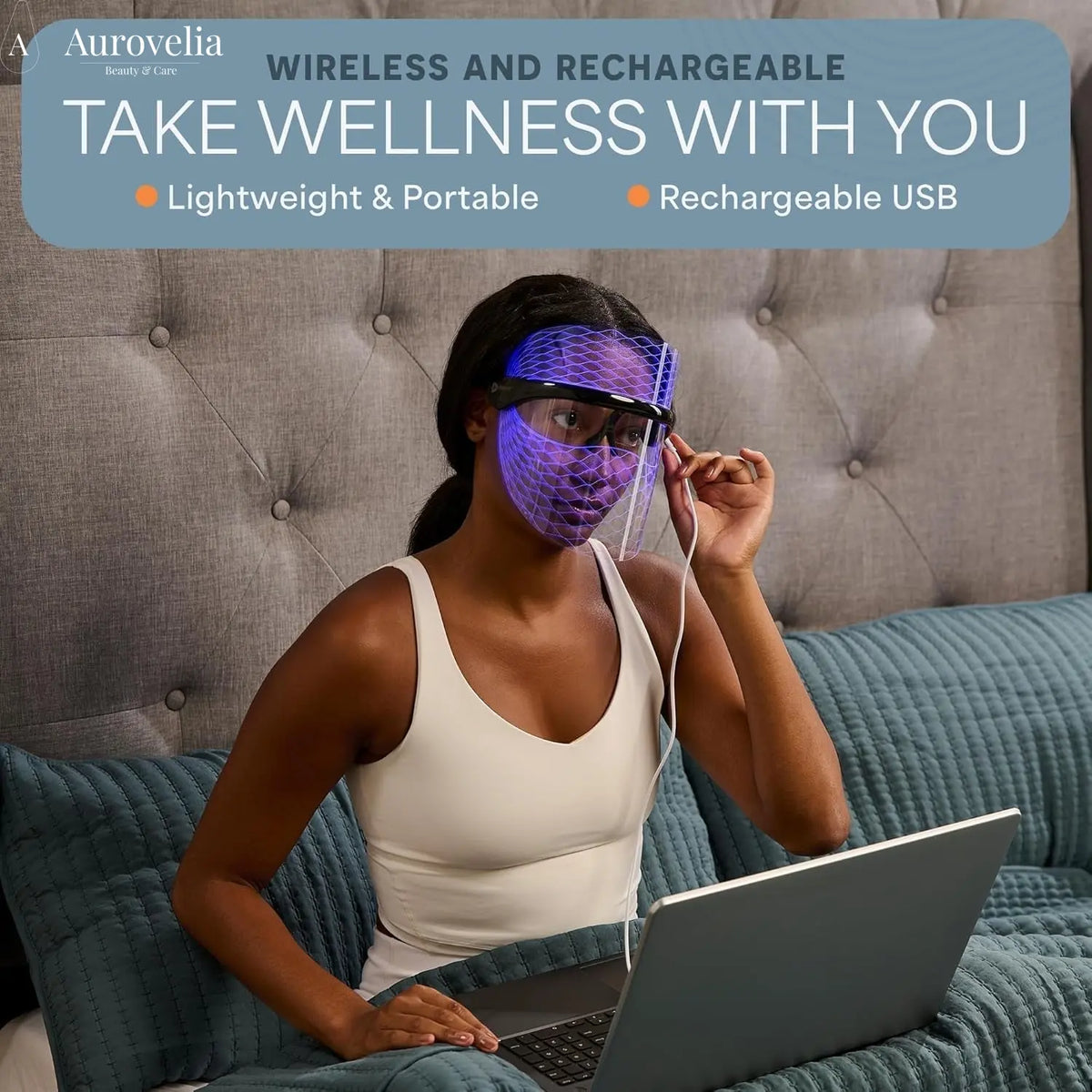 Vizacure Red Light Therapy Mask - Seethrough Design - Cordless LED | Red Light Therapy for Face - 3 Modes - Portable Skincare Mask for at Home Use - Aurovelia Beauty