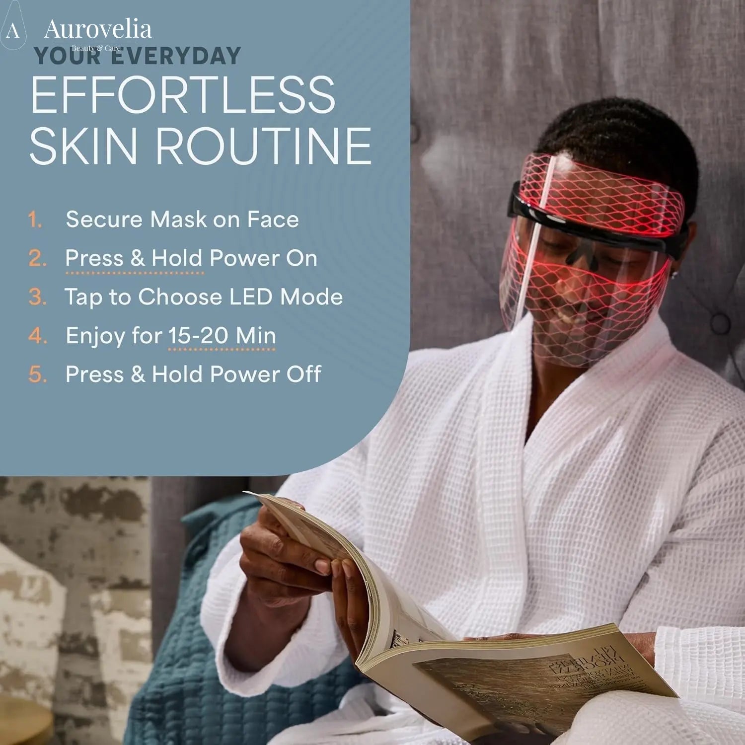 Vizacure Red Light Therapy Mask - Seethrough Design - Cordless LED | Red Light Therapy for Face - 3 Modes - Portable Skincare Mask for at Home Use - Aurovelia Beauty